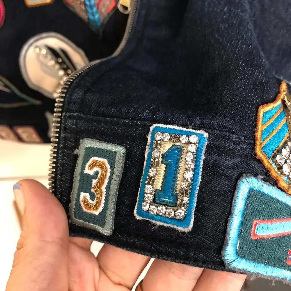 Phillip Lim Denim Jean Dress Moto Zip Detail Allover Custom Patches Beaded 6